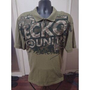 Ecko Unlimited Men's Green Graphic Print Polo Shirt Size Large L Short Sleeve